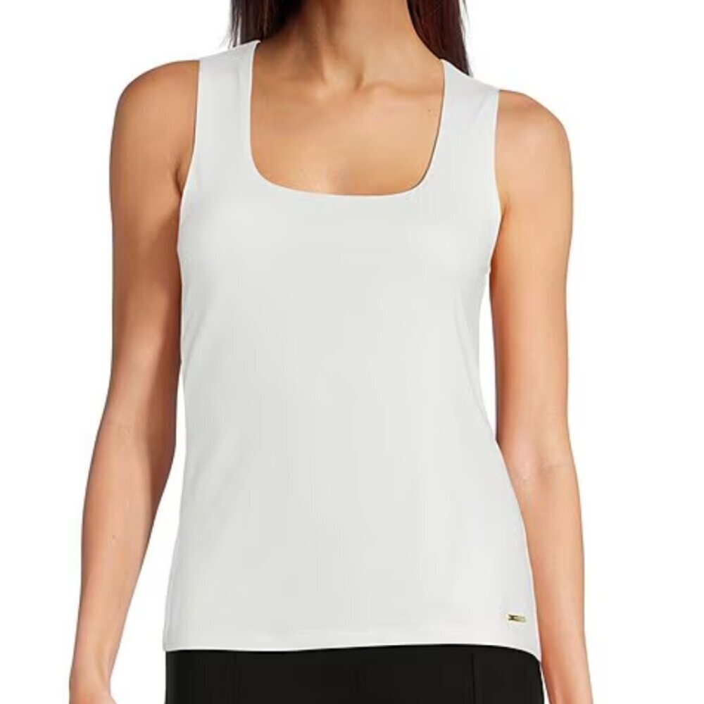 Calvin Klein Square Neck Knit Tank Top Cream Women's Size Large Rayon Logo